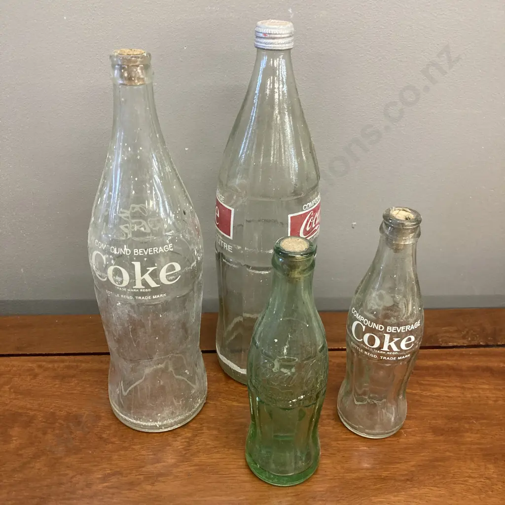 Vintage Coca-Cola Bottles - Embossed Hobble Skirt Bottle San Francisco Pat D-105529 & Printed Bottles Image 1++